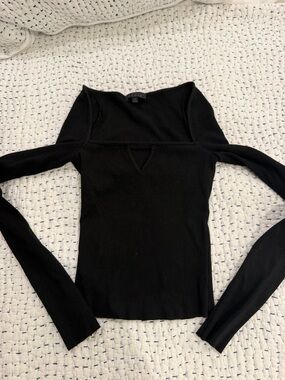 Carbon38 The Range Women's Black Ribbed Long-Sleeve Top with Front Cutout XS